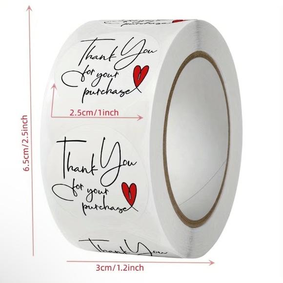 500 Thank You Stickers with heart - 1 Roll - Picture 2 of 2